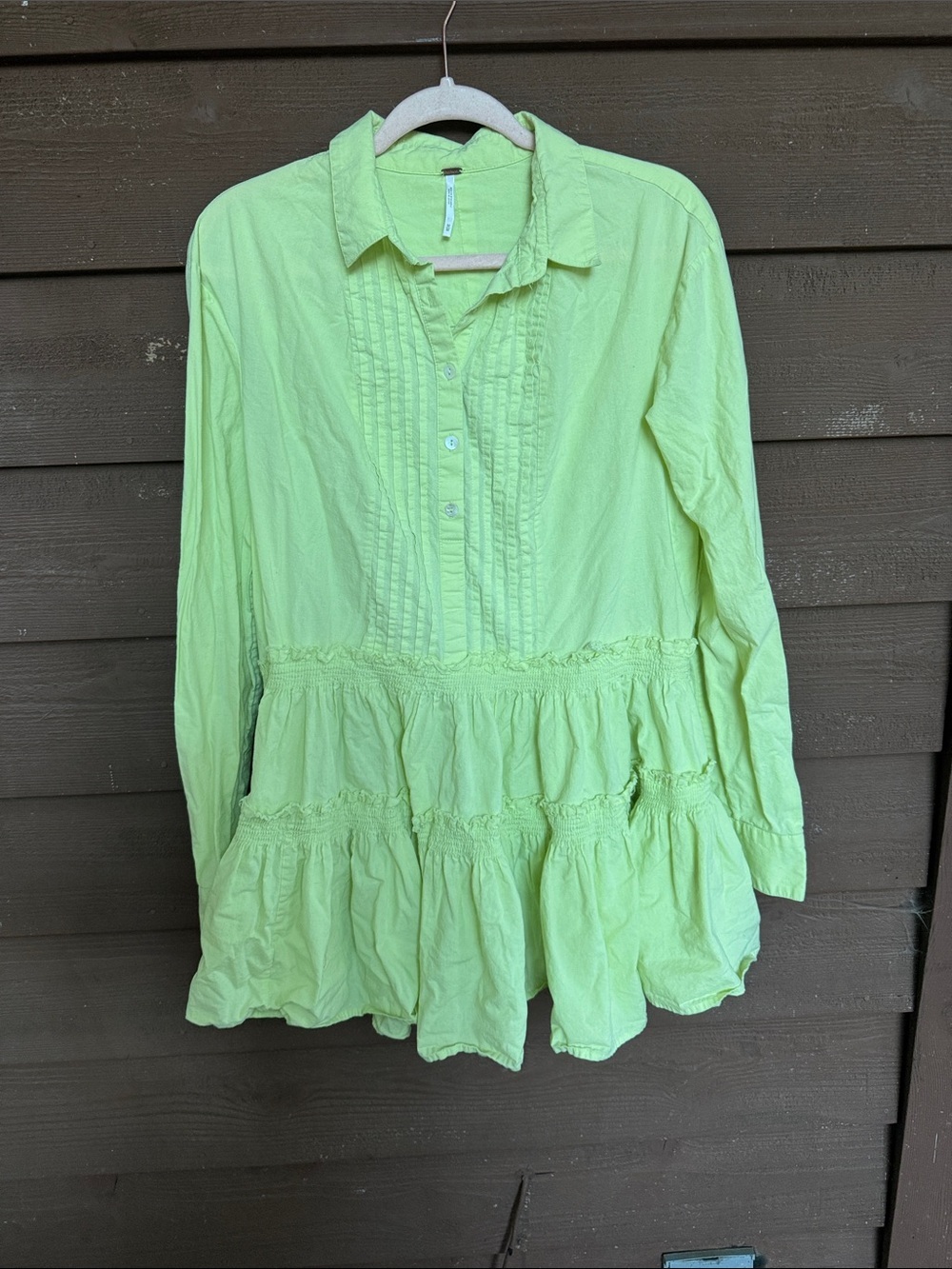 Free People Lime Green Tiered Ruffle Button-Front Dress size Medium